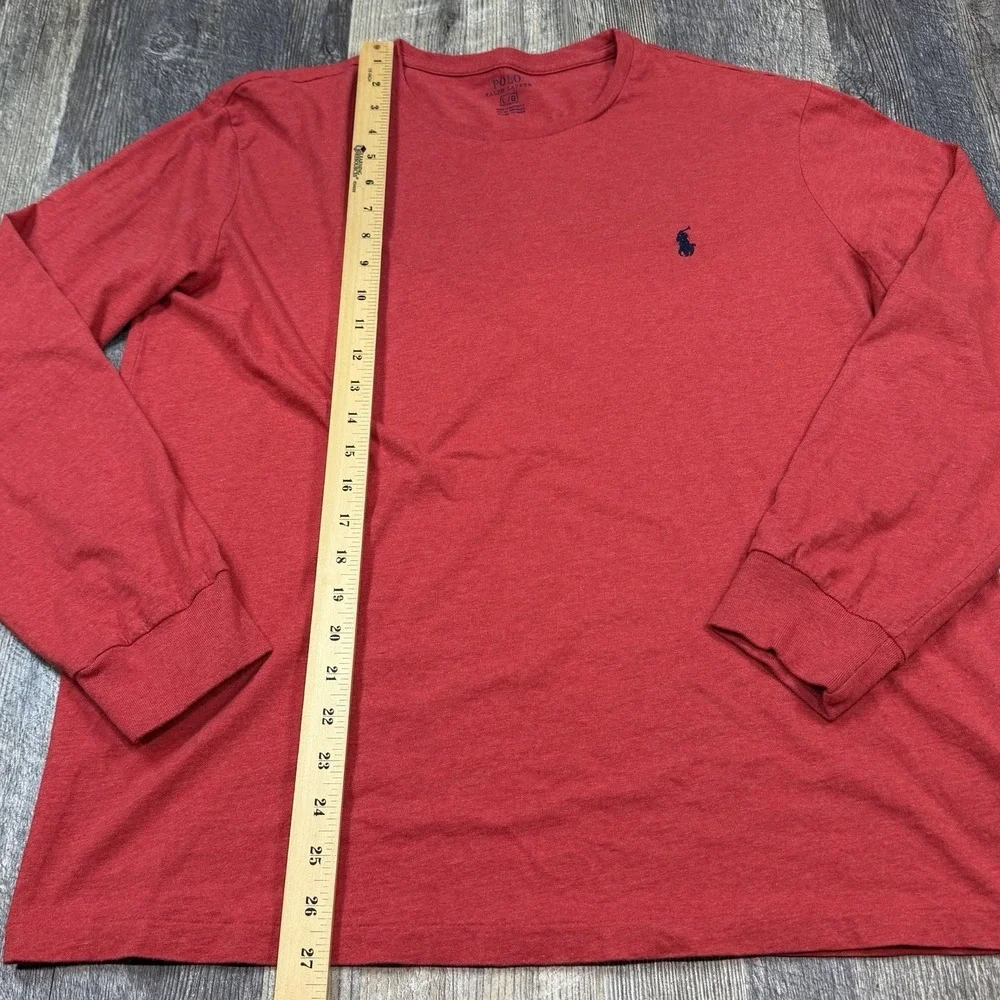 Polo Ralph Lauren Mens Large Long Sleeve T-Shirt Red Heather Pony Logo Crew Neck